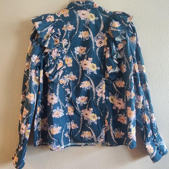 LoveShackFancy Shirt Womens Small Ruffle Floral Button Down Romantic Top Blouse - Picture 7 of 9